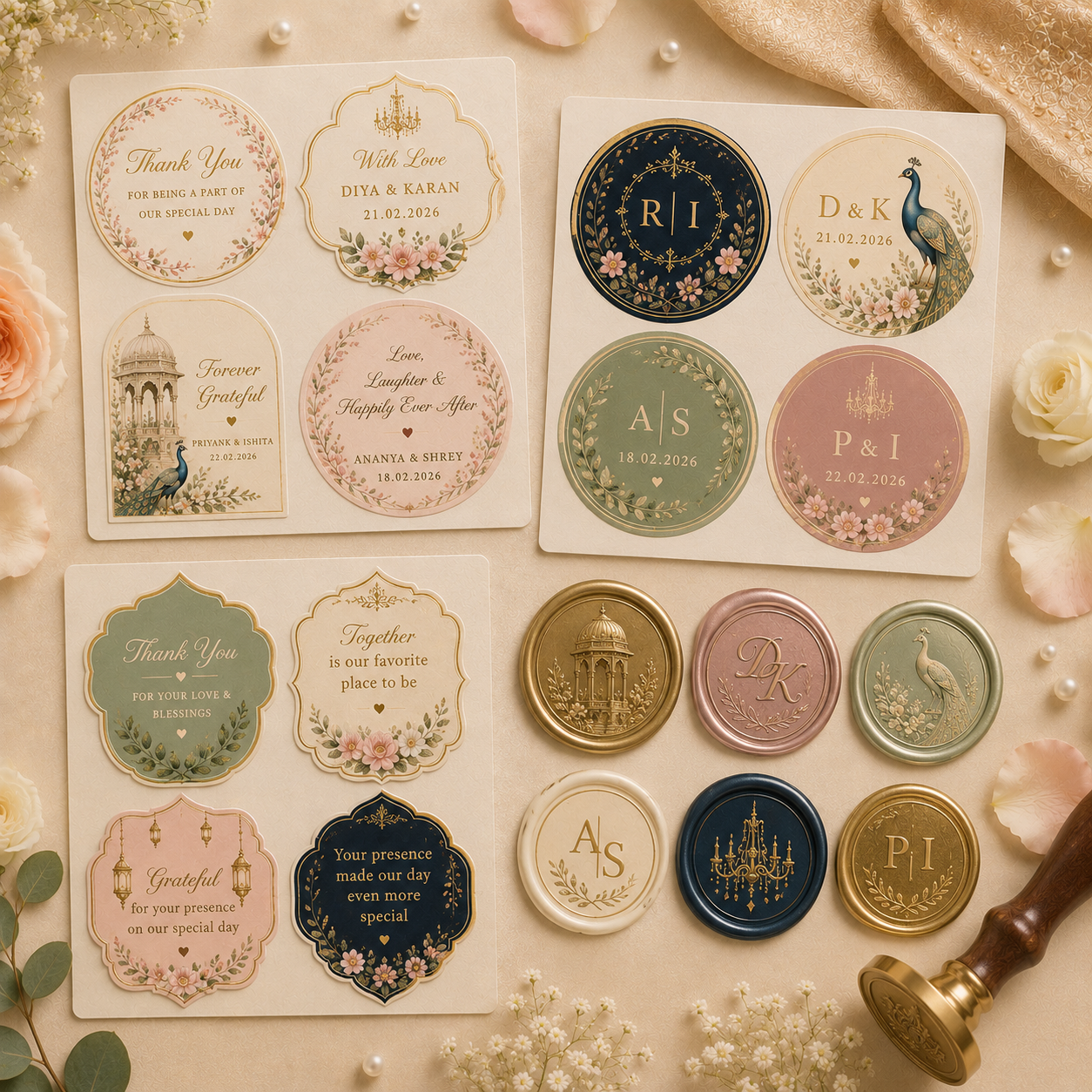 Custom wedding stickers and wax seals